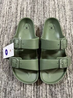 Shade & Shore Olive Green Double-Strap Buckle Slides